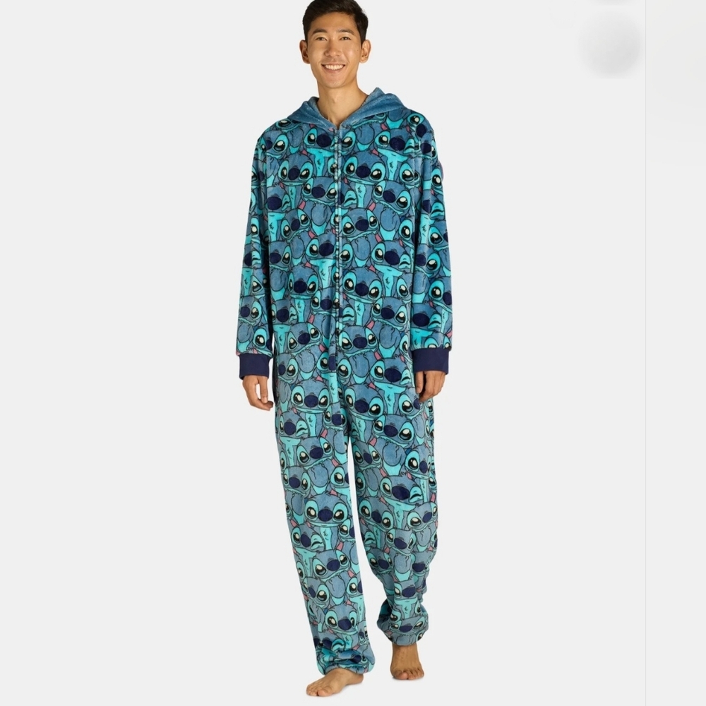 Disney Unisex Stitch Superminky Pajamas Union Suit, Size XL Hooded Onesie